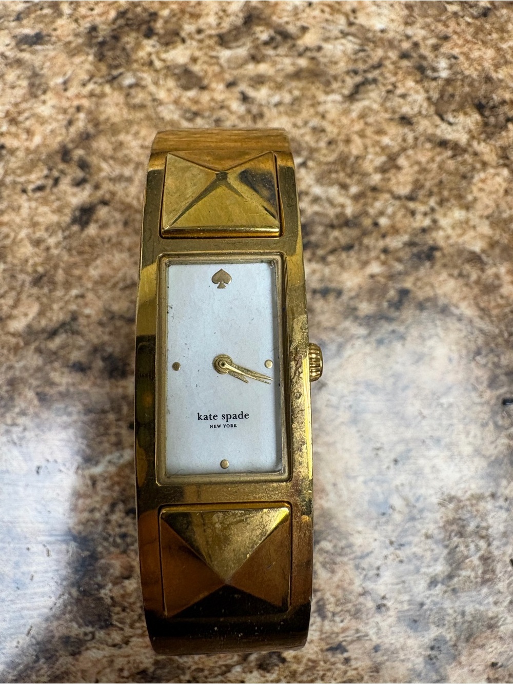 Kate Spade New York Gold Tone Bangle Watch Pyramid Stud Hinged Bracelet